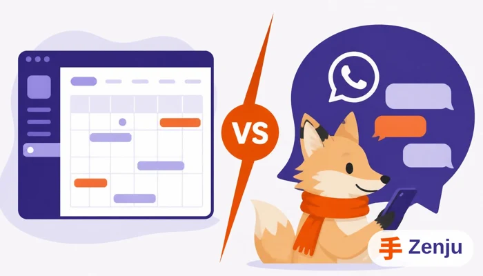 Comparativa visual entre app de reservas tradicional y agente de IA en WhatsApp para salón de belleza