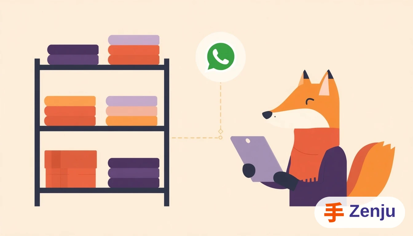 Ilustración de inventario de ropa sincronizado en tiempo real con WhatsApp