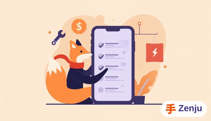 Pantalla de configuración de lista de servicios con precios de plomería en una interfaz simple de teléfono