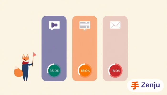 Comparativa visual de tres canales de comunicación con semáforos de tiempo: verde, amarillo y rojo según minutos transcurridos