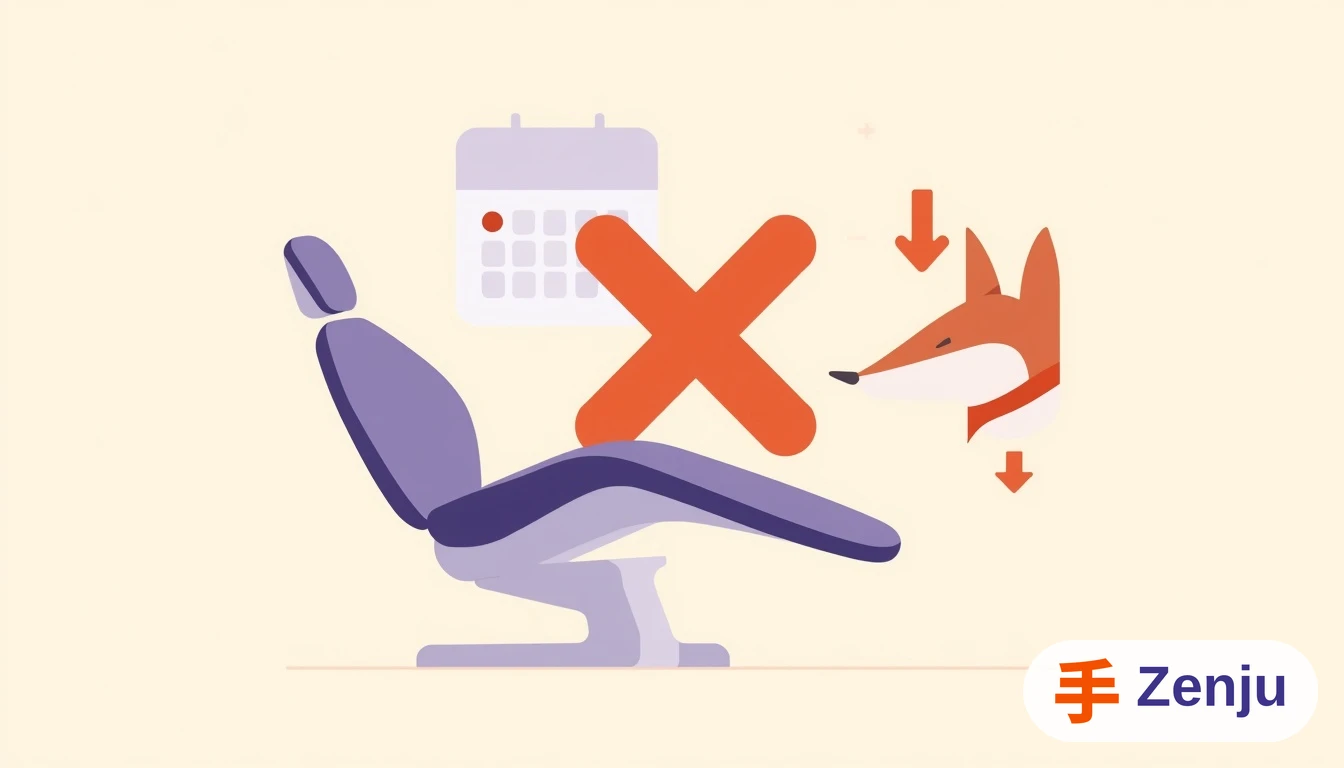 Silla dental vacía con ícono de calendario tachado y costo en pesos