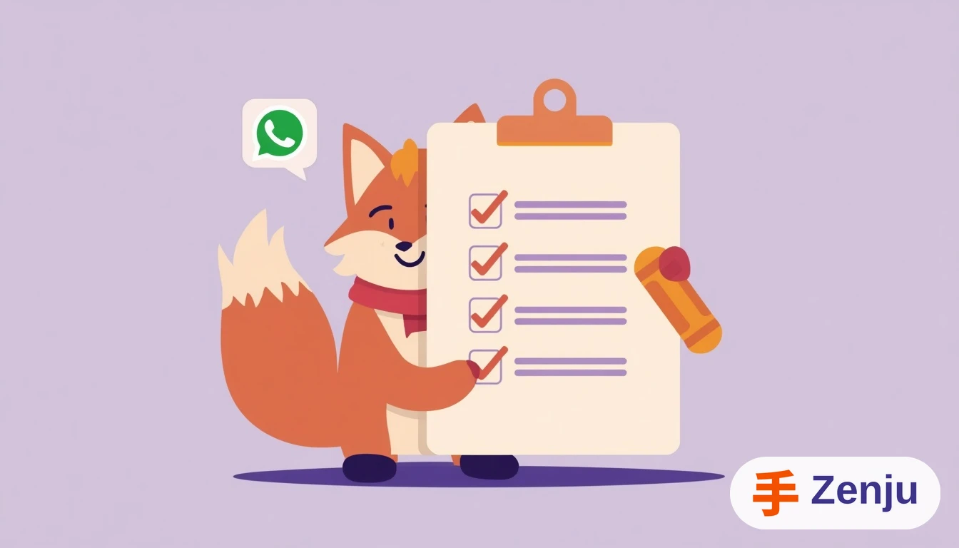 Dueño de negocio revisando una lista de verificación frente a una pantalla con opciones de chatbot