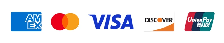 Visa, Mastercard, Amex, Discover, UnionPay